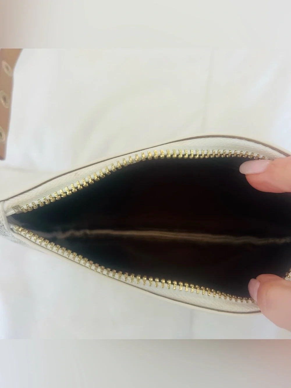 Michael Kors White Logo Fanny Pack with Gold Chain Strap